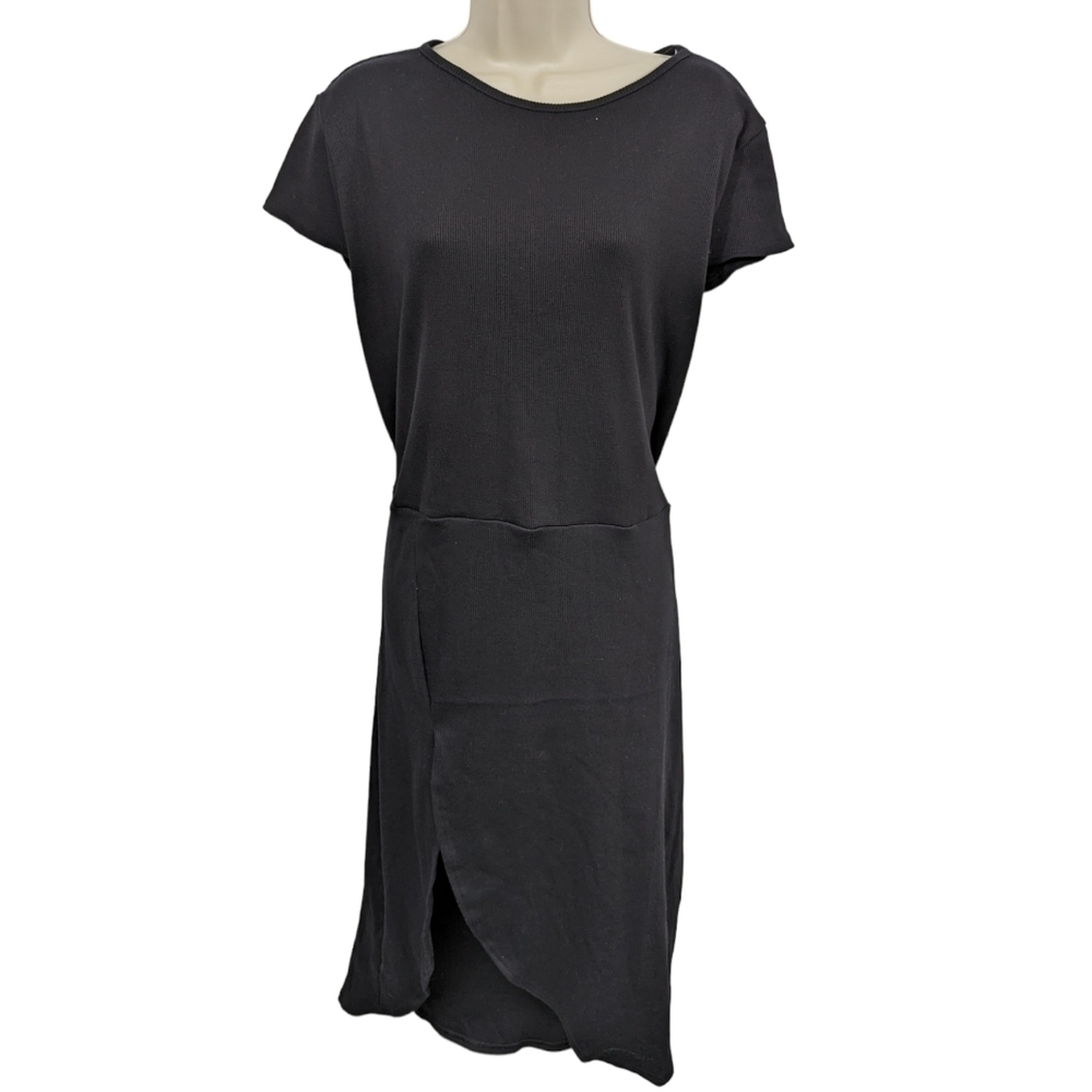 PrettyLittleThing NWT Ribbed Black Extreme Split Cap Sleeve Midi Dress Sz 16